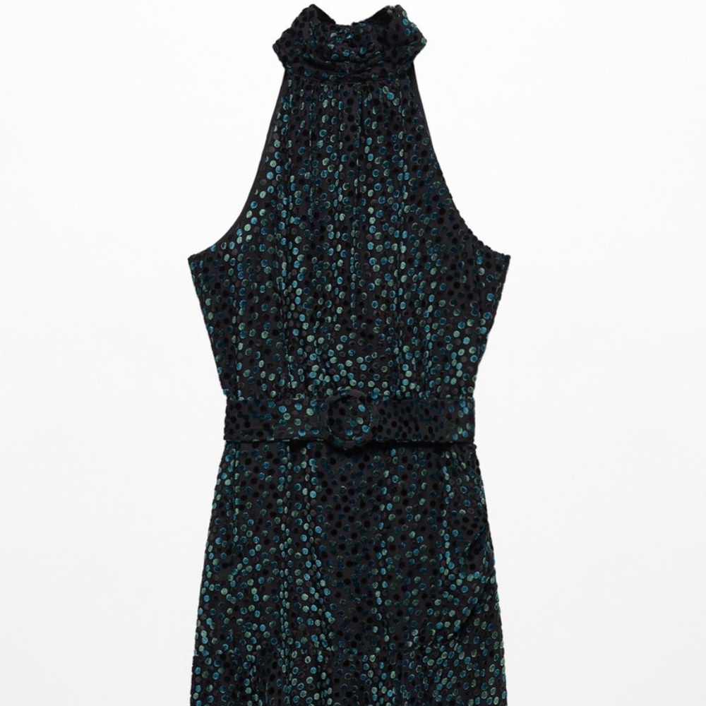 Mango Strapless Black and Teal Dress